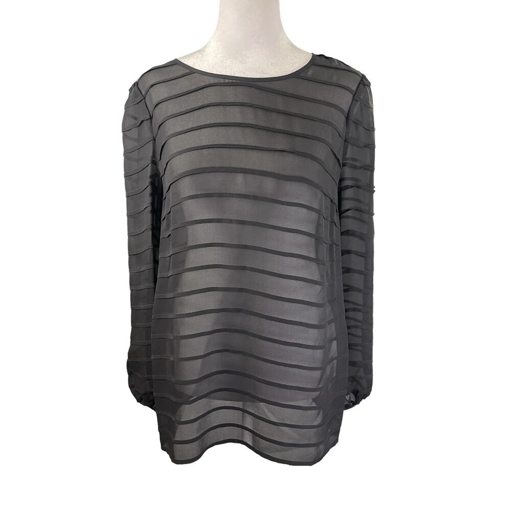 Talbots Sz 6 Sheer Blouse Tiers Black Long Sleeve Button Back *No lining*